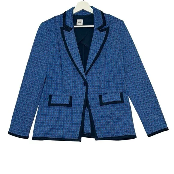 CAbi Scholarship Knit Blazer Jacket Medium Size Navy Blue Stretch Career Work - Picture 1 of 14